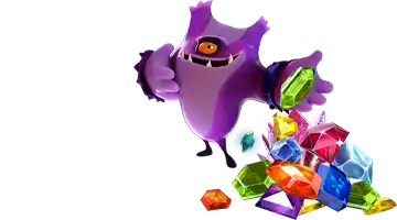 Изображение с персонажами Olimp казино, окруженными разноцветными драгоценными камнями, символизирующими регулярные награды для игроков и создающими атмосферу игры и вознаграждения.